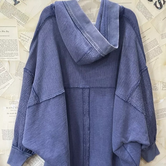 Free People Forever Yours Cardi We The Free Hooded Rib Hem Slouchy Midnight Rain - Picture 5 of 5